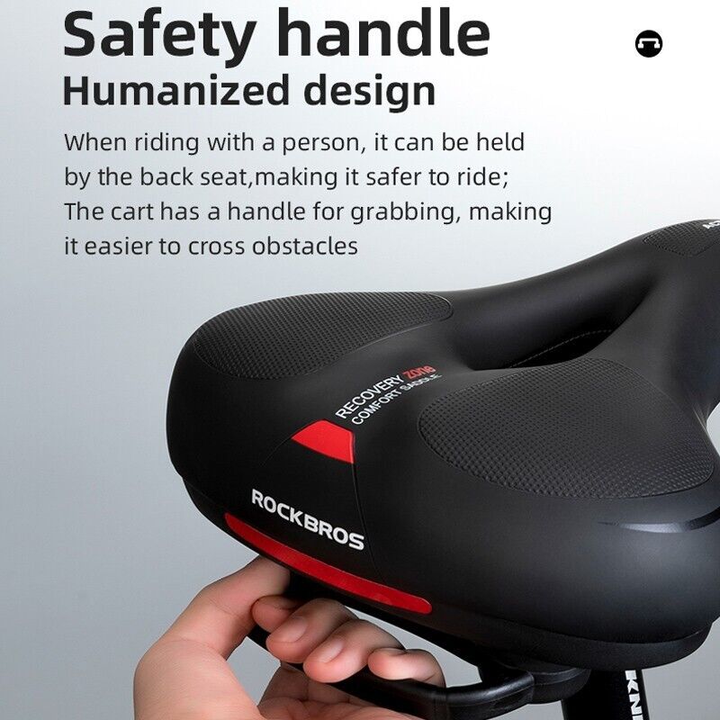 ROCKBROS Bicycle Saddle Shockproof Leather Cushion Reflective Cycling Bike Seat With Handle - ROCKBROSUSA