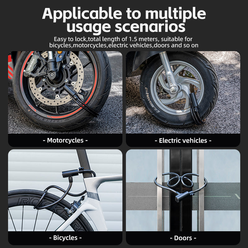 ROCKBROS Steel Cable Bike Lock - Anti-theft, Portable, Waterproof - ROCKBROSUSA