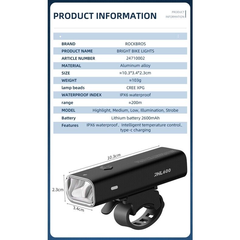 ROCKBROS Bike Front Headlight RHL400/600 - ROCKBROSUSA