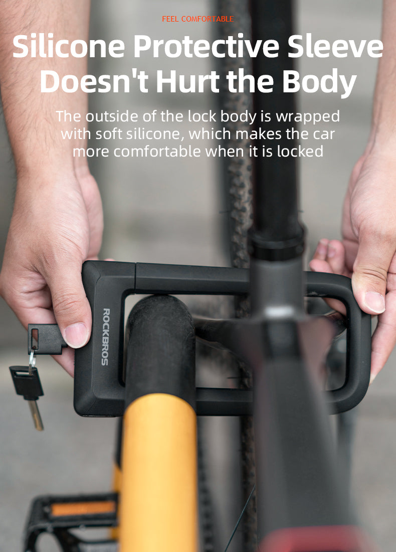 ROCKBROS Motorcycle Bicycle U-Lock Anti-Theft Thickened MTB Bike Lock Alloy Steel 3 Keys - ROCKBROSUSA