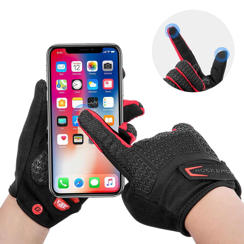 ROCKBROS Cycling Gloves for Men Women Full Finger with Gel Padded Shock Absorbing, Touch Screen Anti Slip