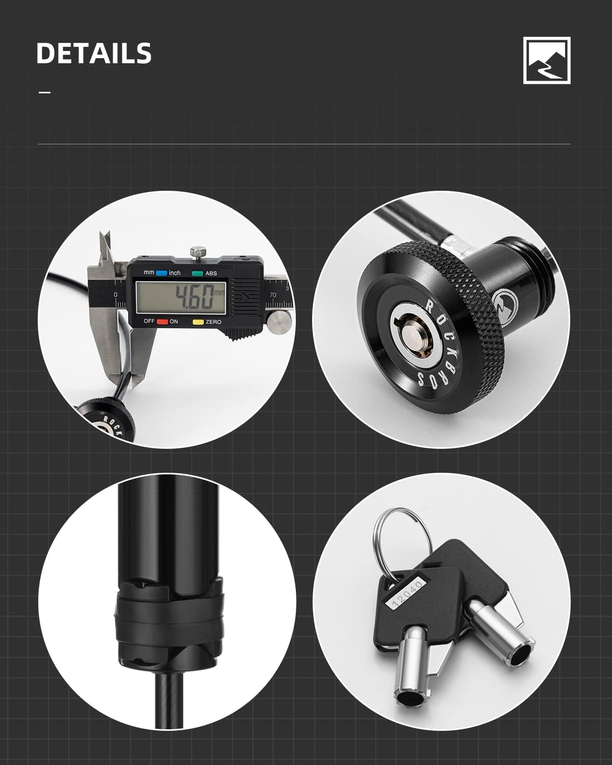 【ROAD TO SKY】ROCKBROS Bicycle Lock Hidden Handle Lock Mini Lock Bike Cable Lock Hidden in Handlebars Helmet Lock Zinc Alloy Lock Cylinder Aluminum Shell 25.6 inches for Roadbike - ROCKBROSUSA