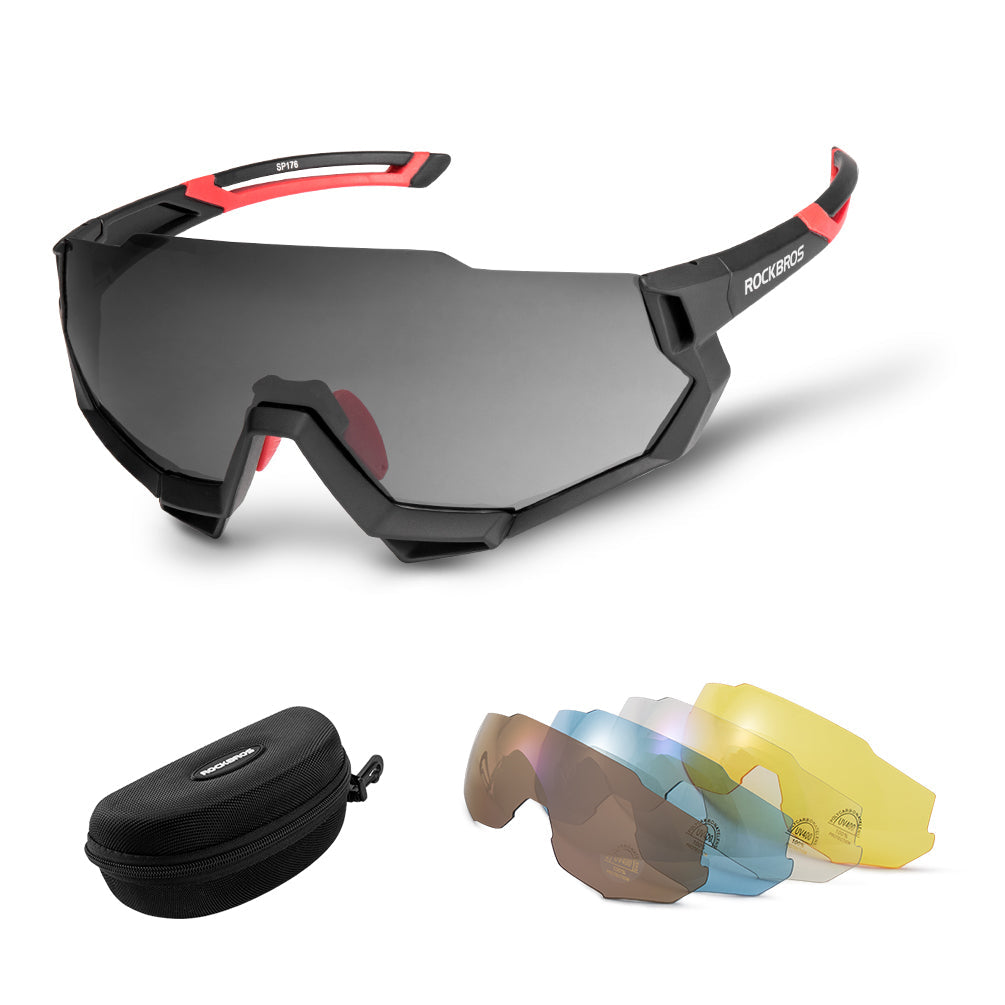 polarised goggles ROCKBROS Polarised Sports Sunglasses with 4 Interchangeable Lens, Black