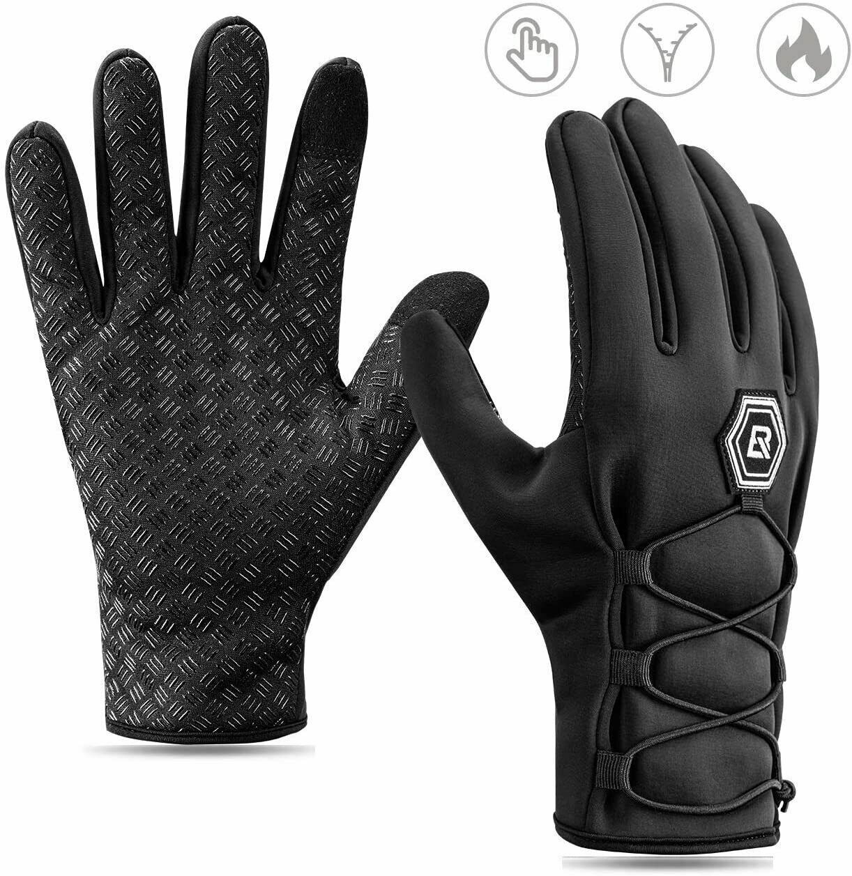 ROCKBROS Cycling Bike Gloves Winter Warm Mittens Touch Screen Windproof Waterproof, L