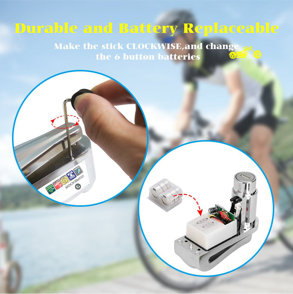 ROCKBROS Motorcycle Disc Lock Alarm Anti-theft 110db Waterproof Alloy Steel 6MM Electric device Scooter Helmet Bicycle Cable Lock - ROCKBROSUSA