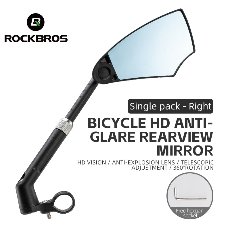 Rockbros Bike Mirror Adjustable Safe Rear View Mirror Anti Glare Lens Scratch Resistant Glass Lens 360 Degree Flat Rotation Bike Accessories Suitable For 21-24mm Handlebar