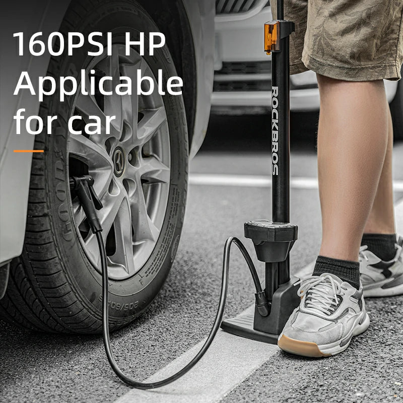 Bike Floor Pump 160PSI High Pressure with Gauge Portable Aluminum
