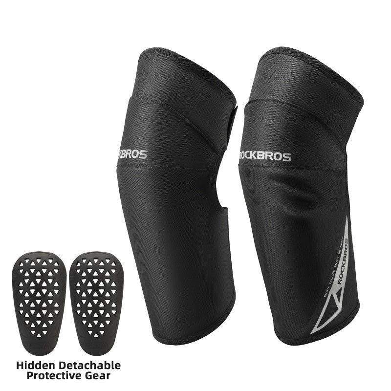Black protective knee pads with RockBros branding on a white  background #Type_Short With Pad
