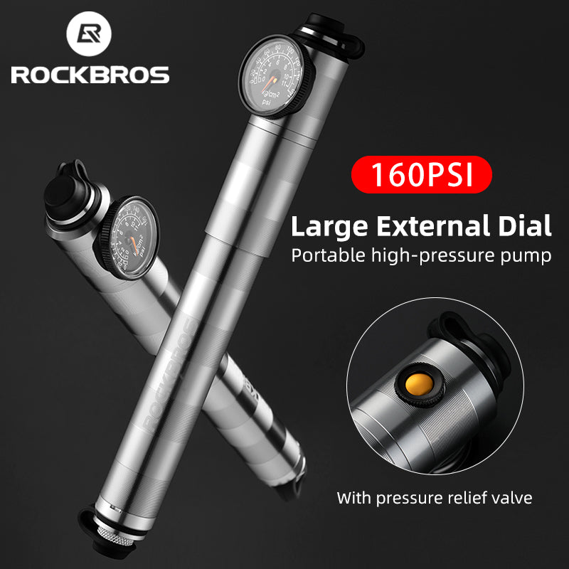 ROCKBROS Portable Ultralight Aluminum Bike Pump 160PSI  Baromete  Cycling Inflators