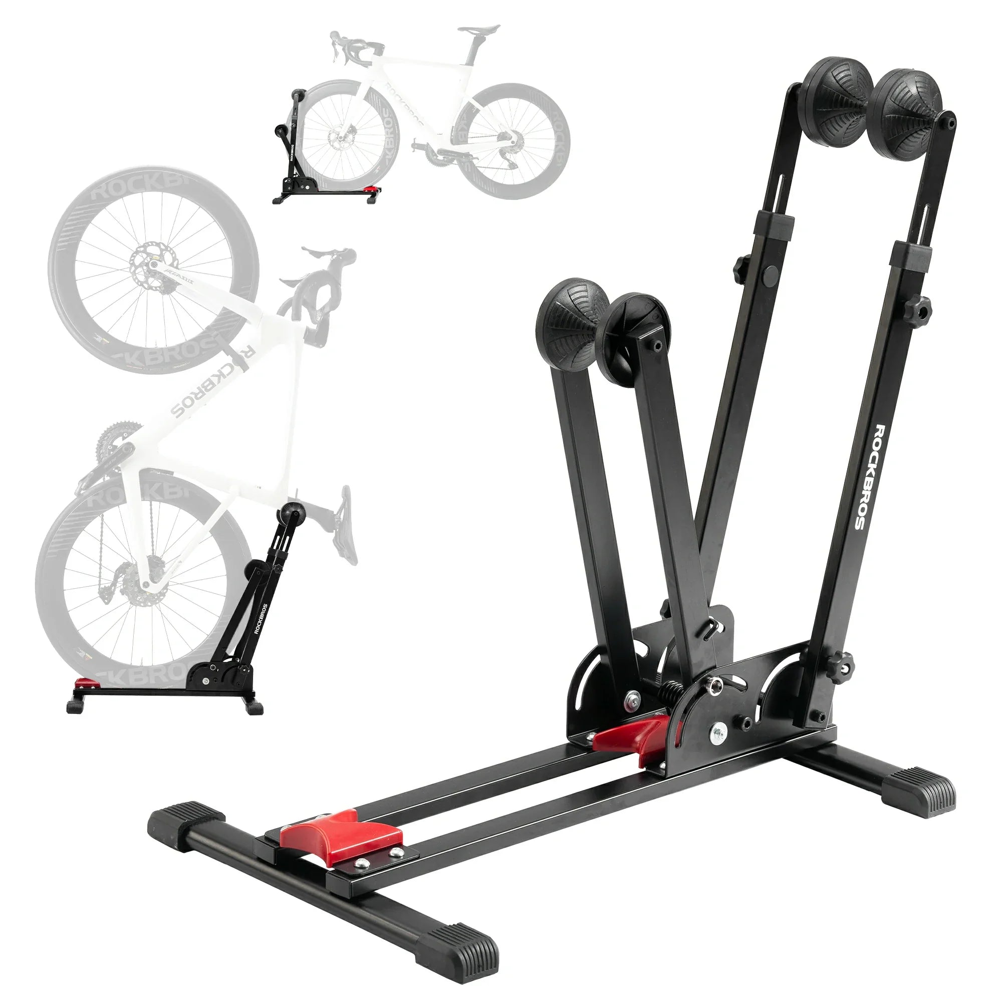 2-in-1 Adjustable Bike Stand Foldable Floor Vertical Rack Sturdy Carbon Steel for 24-27.5 Wheels
