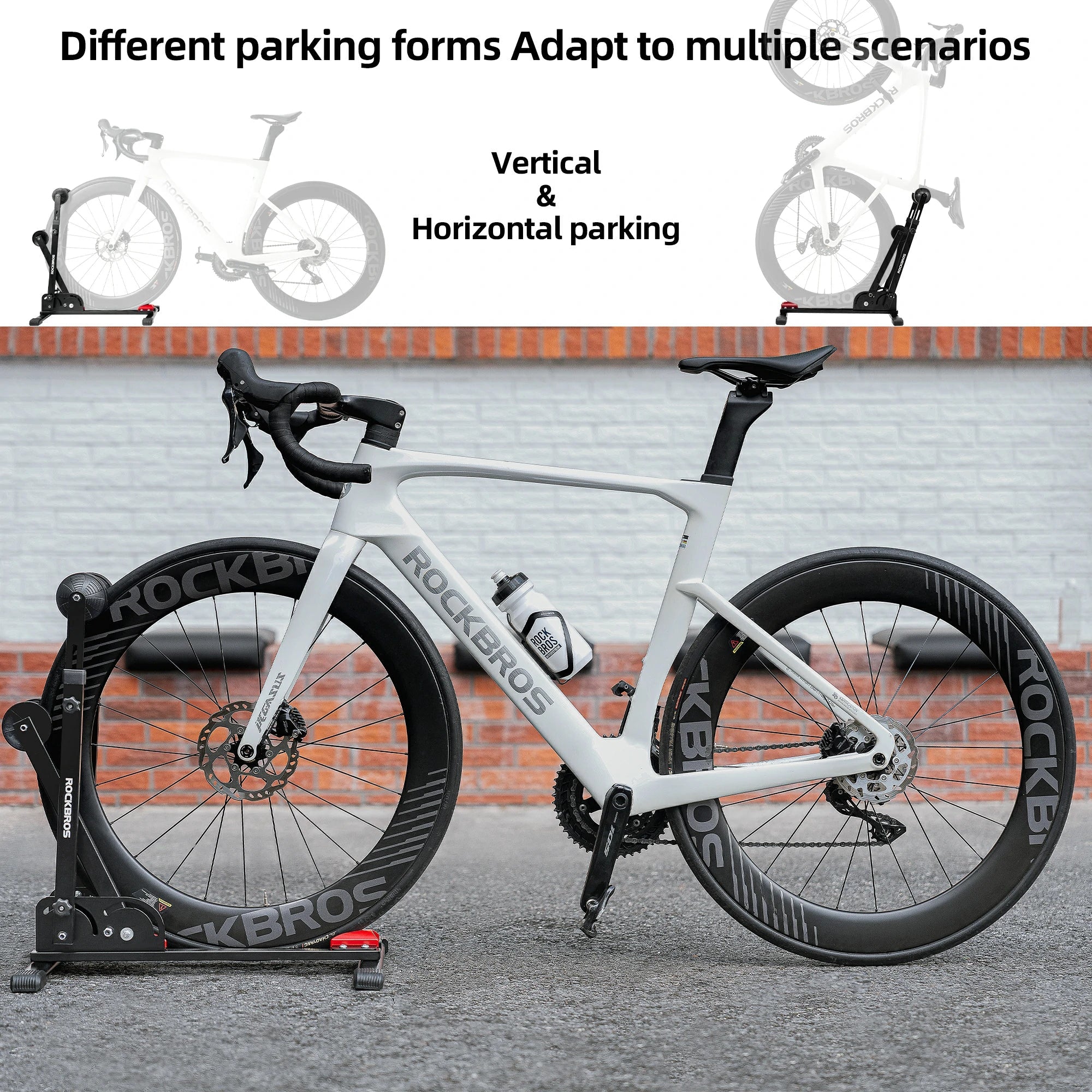2-in-1 Adjustable Bike Stand Foldable Floor Vertical Rack Sturdy Carbon Steel for 24-27.5 Wheels