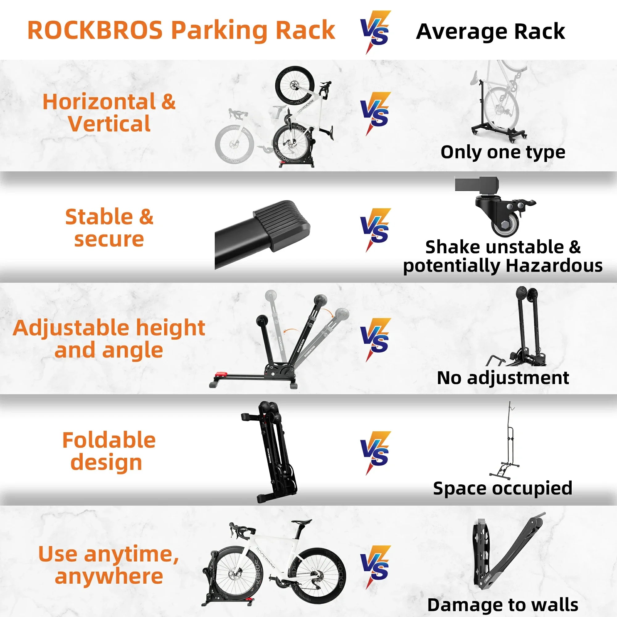 2-in-1 Adjustable Bike Stand Foldable Floor Vertical Rack Sturdy Carbon Steel for 24-27.5 Wheels