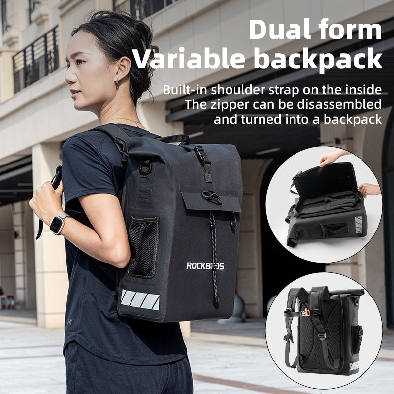 Waterproof Bike Rack Bag 18L Adjustable Backpack Straps
