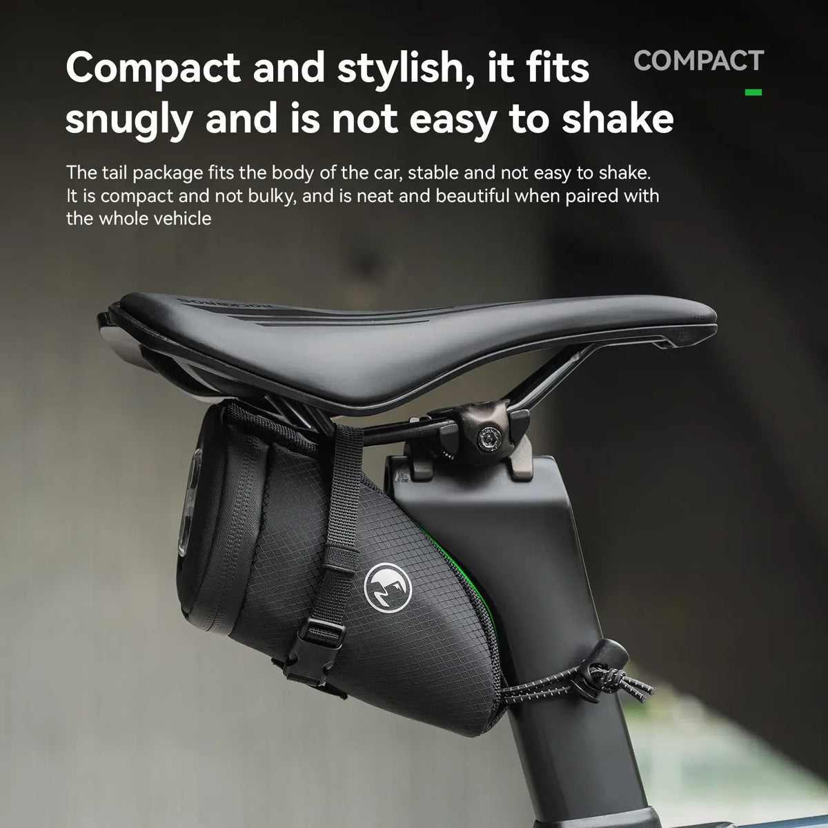 Compact saddle bag mounted below the seatpost
