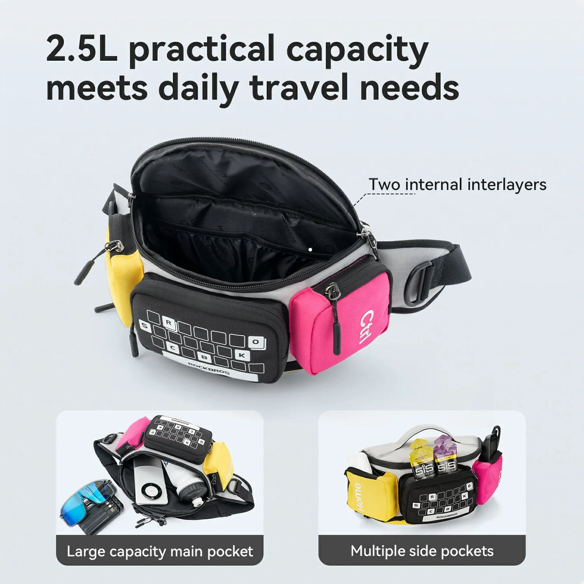 3.2L Expandable Motorcycle Waist Bag with Magnetic Buckle