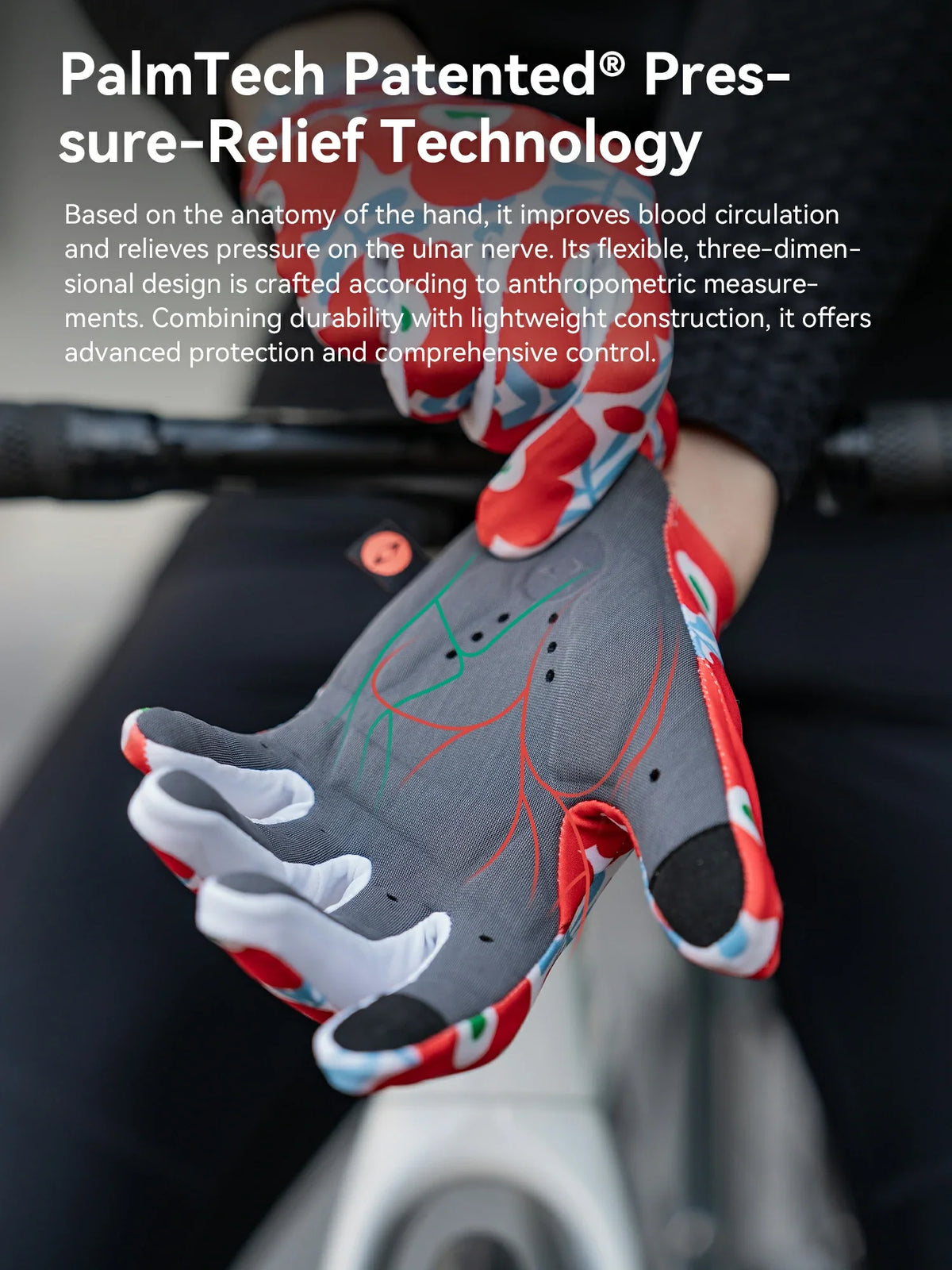 Printed cycling gloves showing the wrist opening