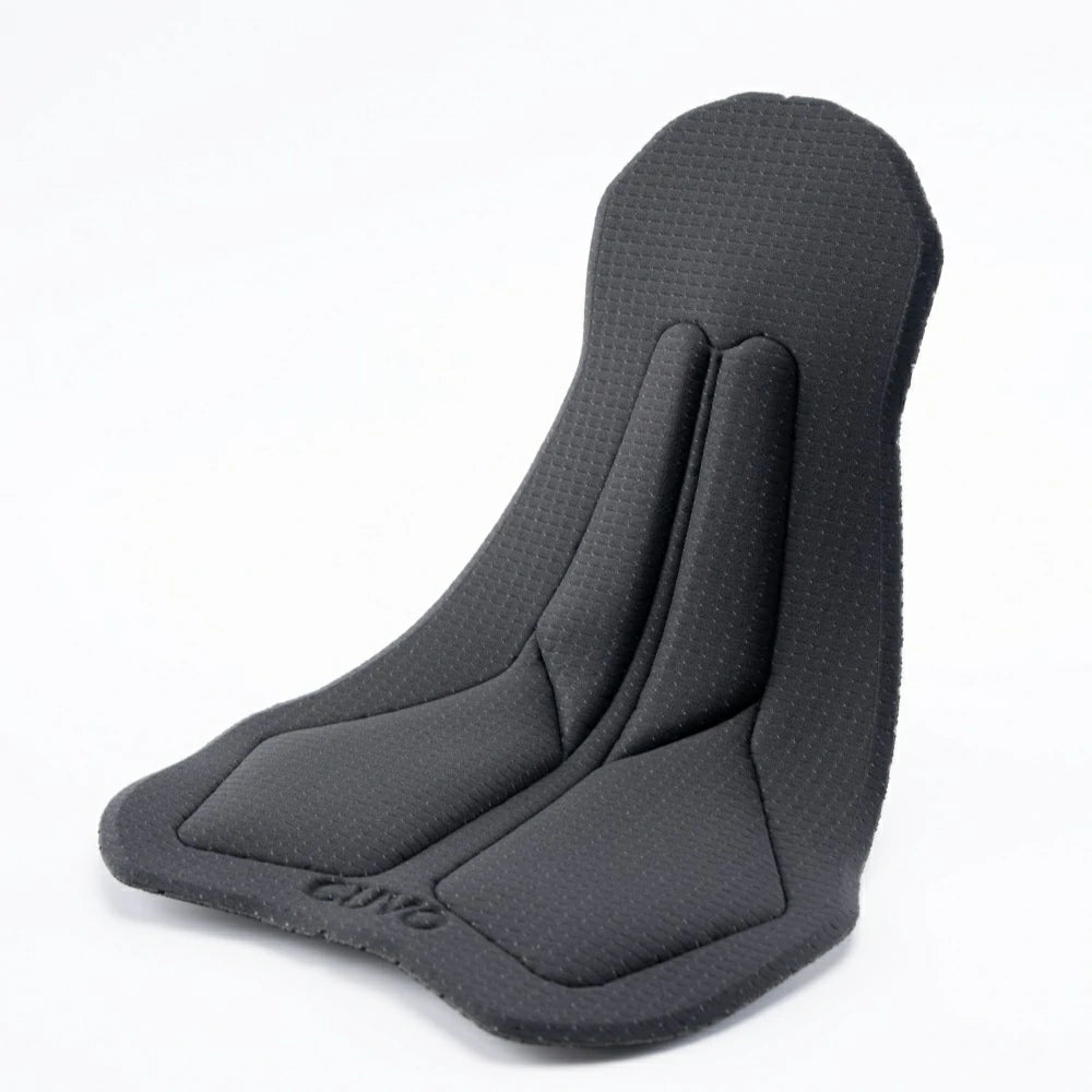 A black pad with a textured, breathable surface and embossed brand lettering, shown on a clean white background.