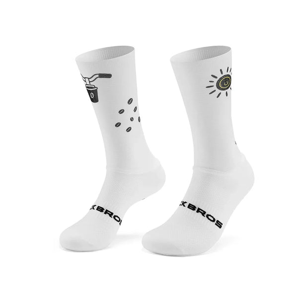 ROCKBROS white crew compression socks with sun graphic