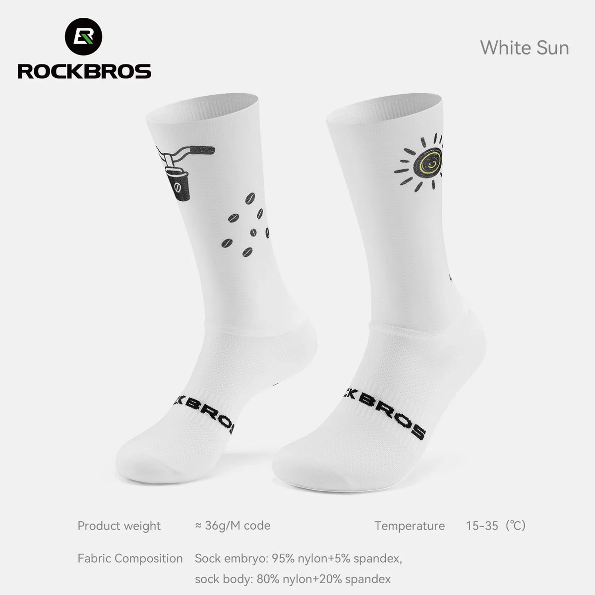 Socks with coffee and sun graphics