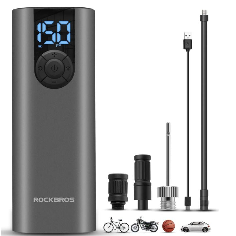 ROCKBROS A8 Electric Bike Pump 150 Psi Inflator Portable Air Compressor 2*2600 mAh