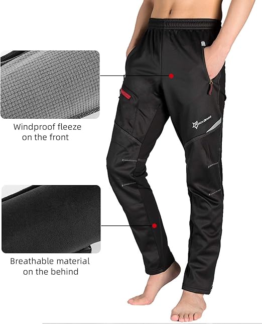 ROCKBROS Cycling Pants for Men Windproof Thermal Fleece Winter Athletic