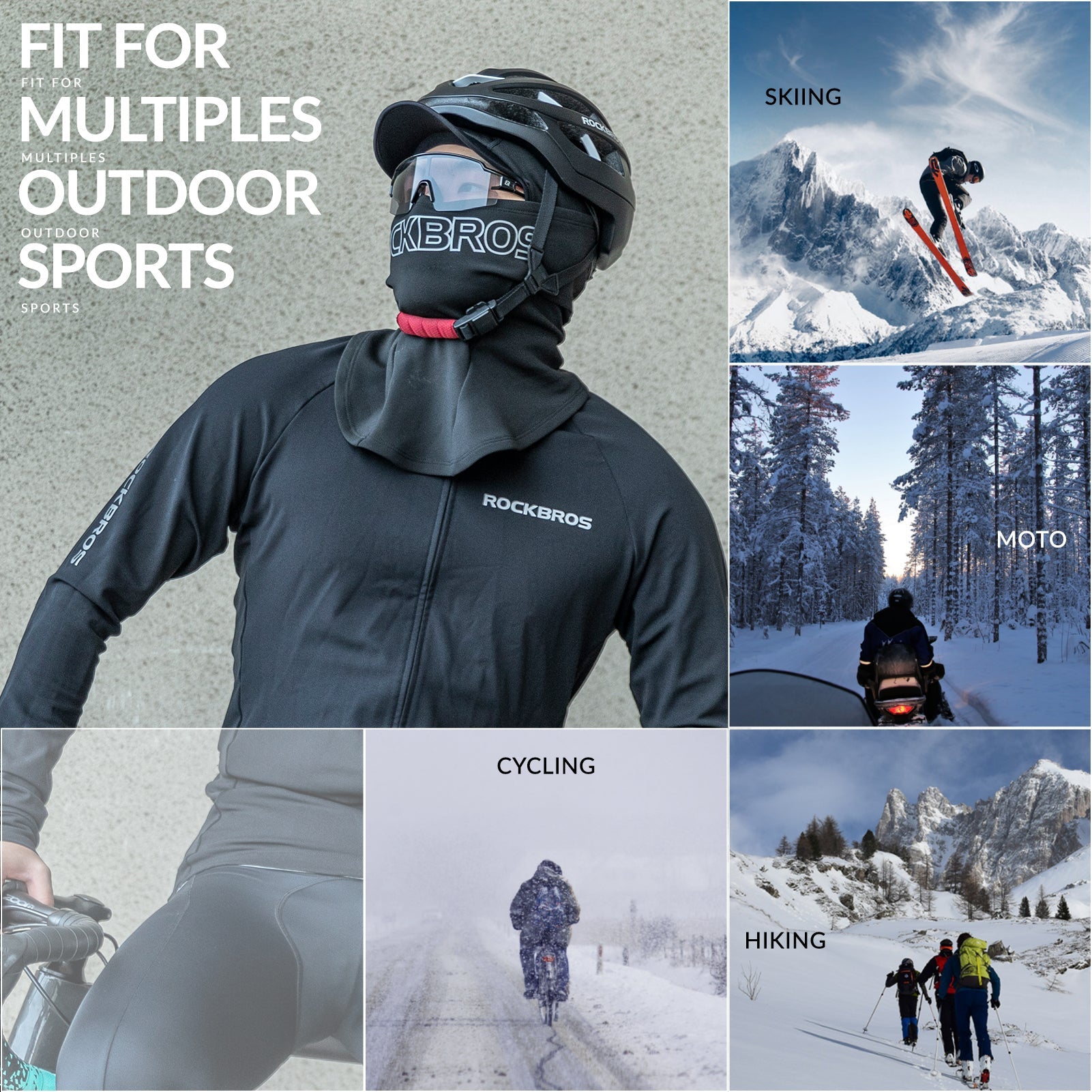 ROCKBROS Thermal Black Ski Mask with Brim Windproof Winter Balaclava f