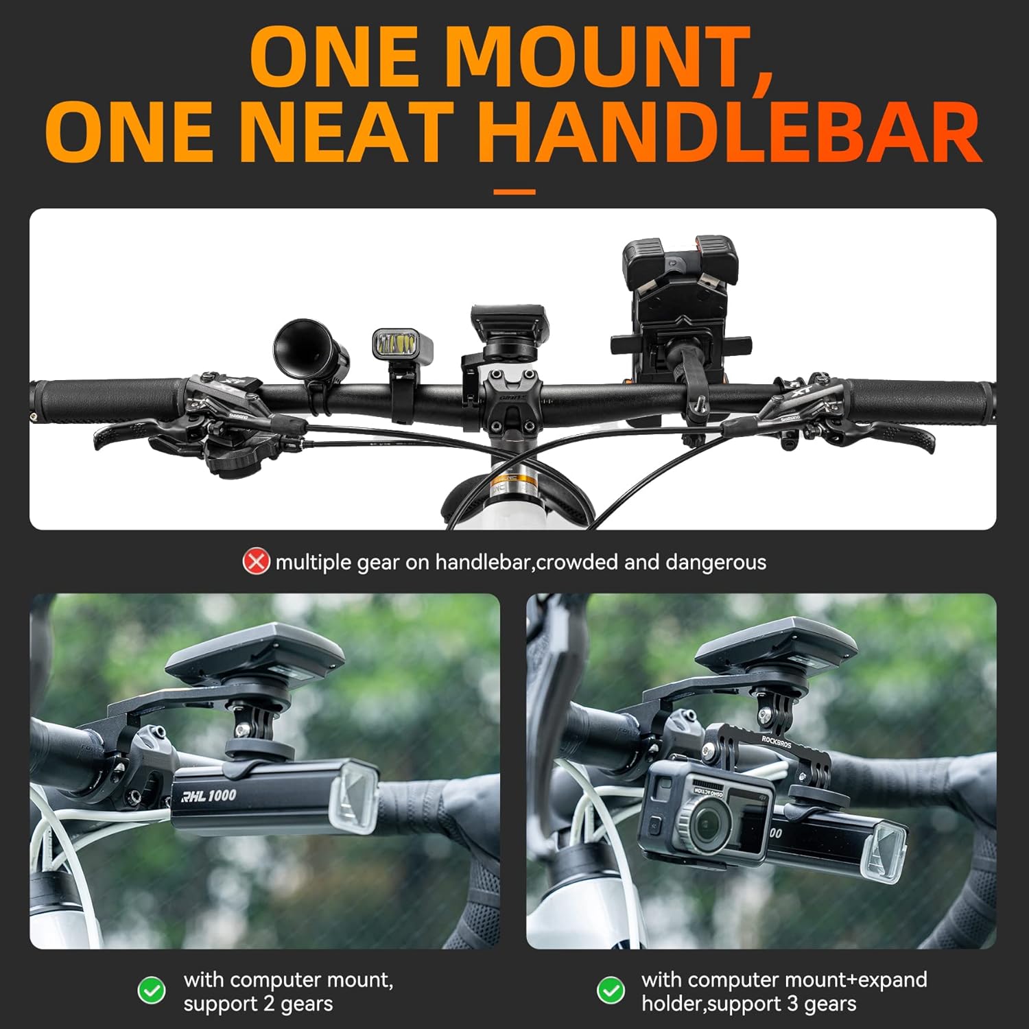 ROCKBROS Out Front Bike Mount Cycling Computer Mount Bike Handlebar 1.25''/ 31.8mm - ROCKBROS