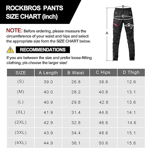 ROCKBROS Cycling Pants for Men Windproof Thermal Fleece Winter Athletic