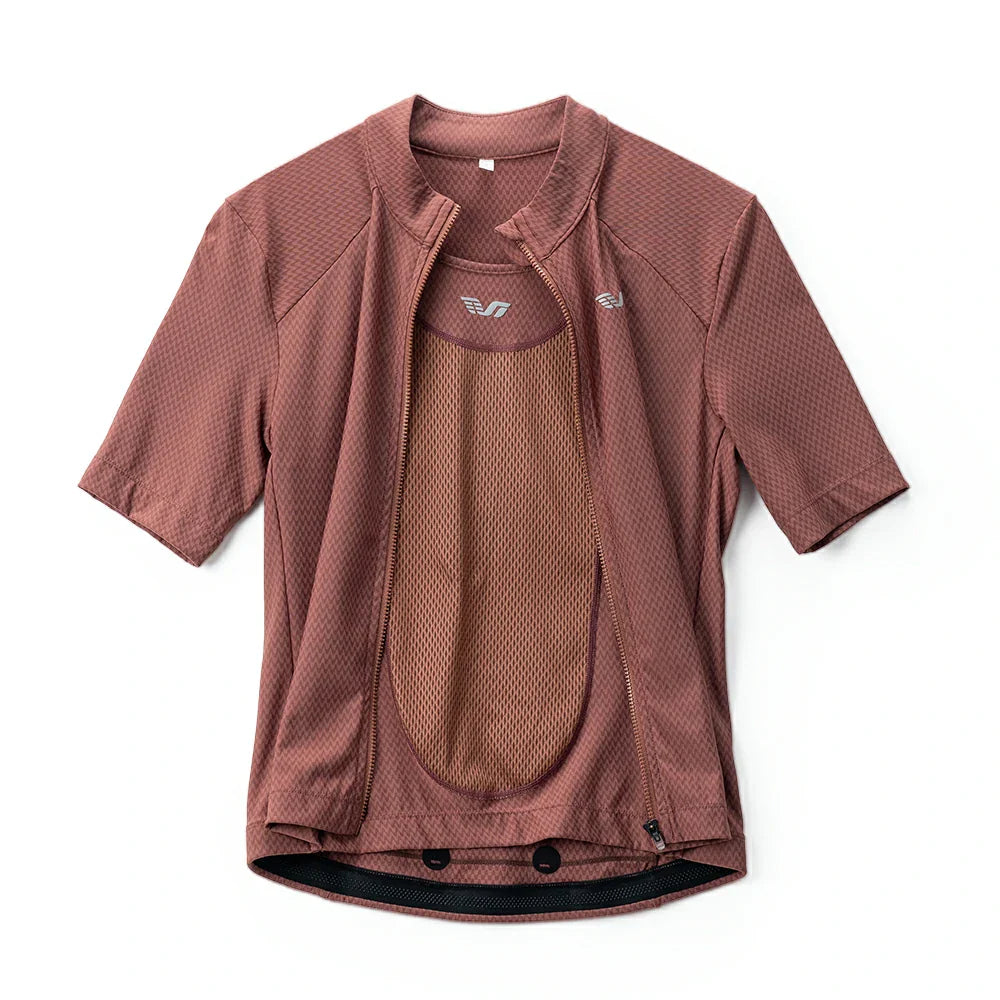 Brown cycling jersey with mesh panels on a white background  #Color_Red