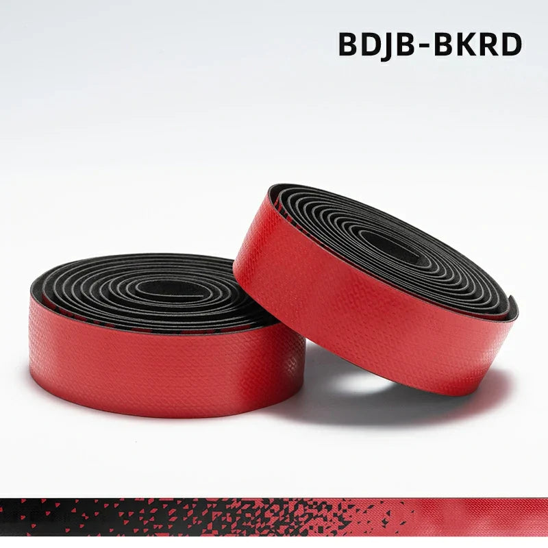 Two rolls of red and black tape on a white background with 'BDJB-BKRD' text. #Color_Red