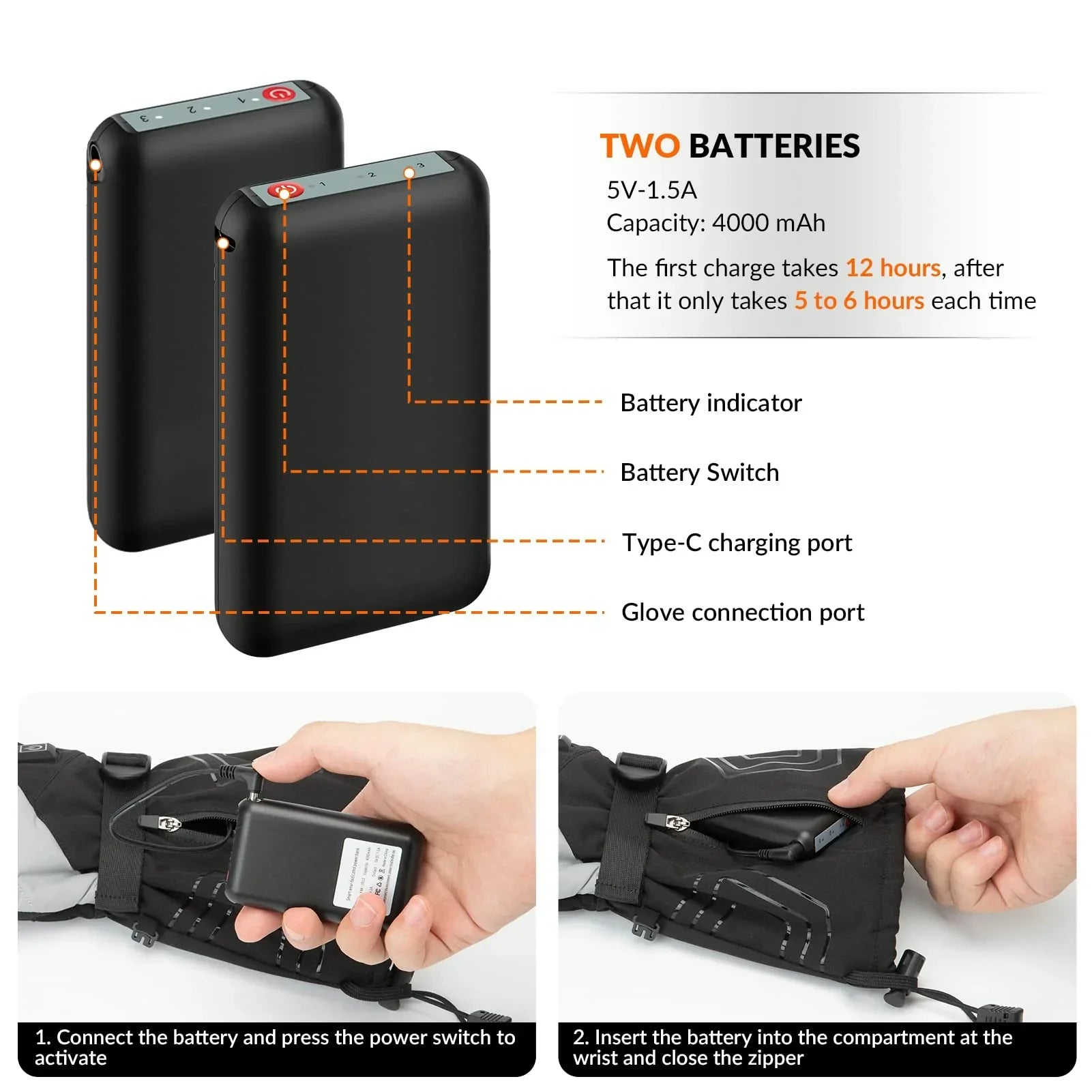 Composite fibre heating gloves for winter rides