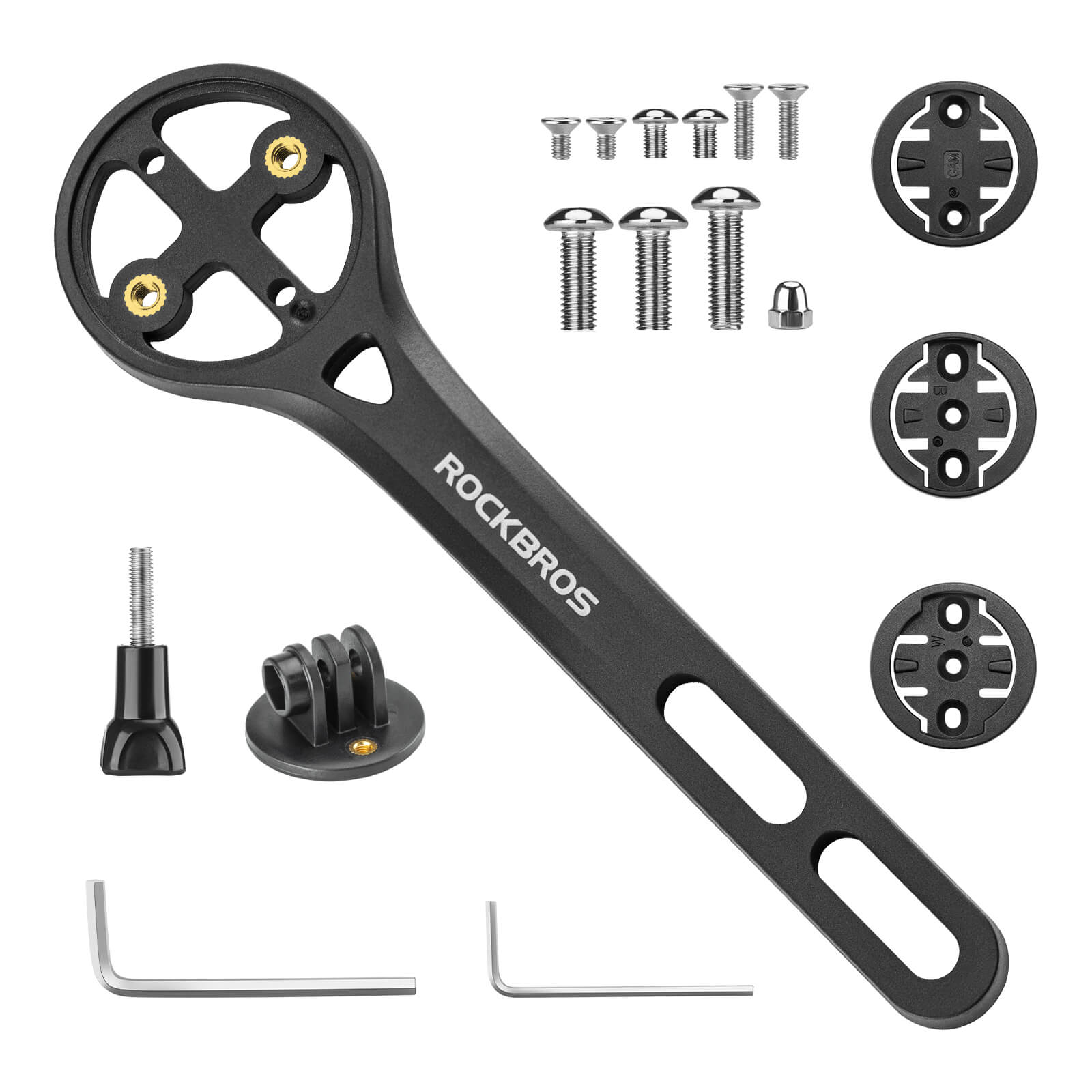 ROCKBROS Bicycle Computer Mount featuring compatibility with sport camera adapters, designed for durable and stable use on handlebars.