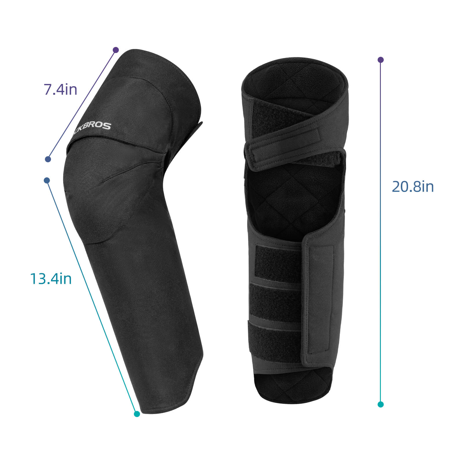 Black shin guards with measurement indicators on a white background #Type_Long With Pad
