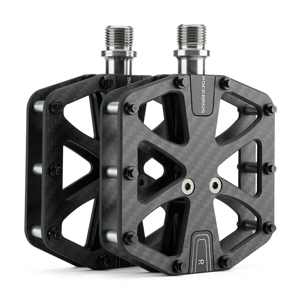 rockbros flat pedals Carbon Fiber Bike Lightweight 3-Bearing Non-Slip 9/16