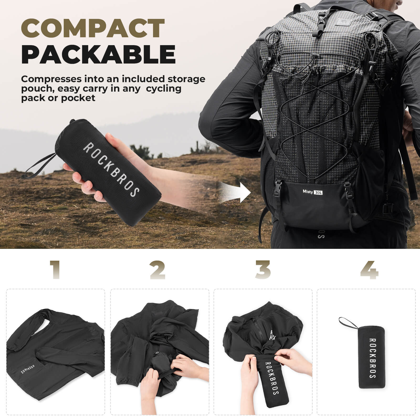 Cycling Windbreaker Jacket Foldable Long-Seeved