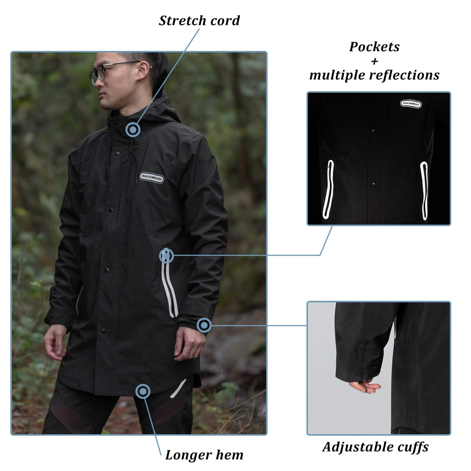 ROCKRBOS Waterproof Raincoat & Overtrousers for Men Women with Reflective