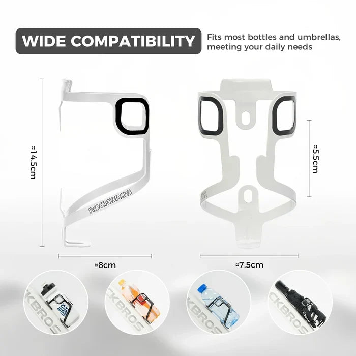 ROCKBROS Lightweight 27 g aluminium bike bottle cage with secure bottle retention, weather-resistant finish and universal fit.
#Color_White