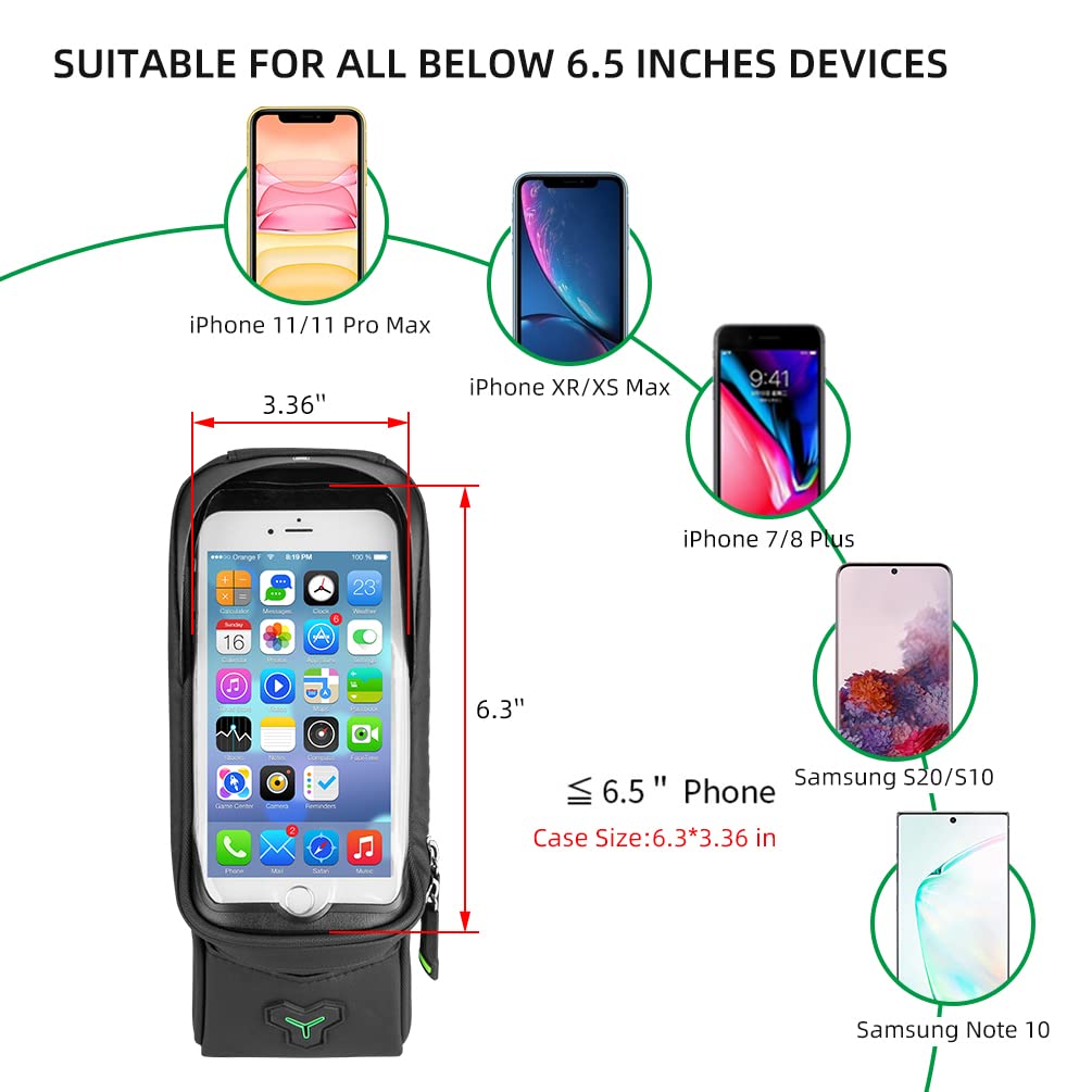 Waterproof Bike Phone Front Frame Bag under 5.8"/ 6.5"