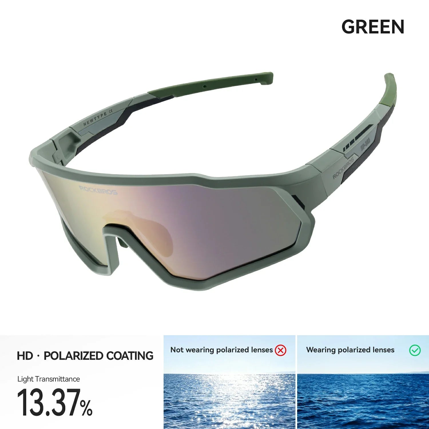 Sunglasses with green lenses on a white background #color_Matte Green / Polarized Purple