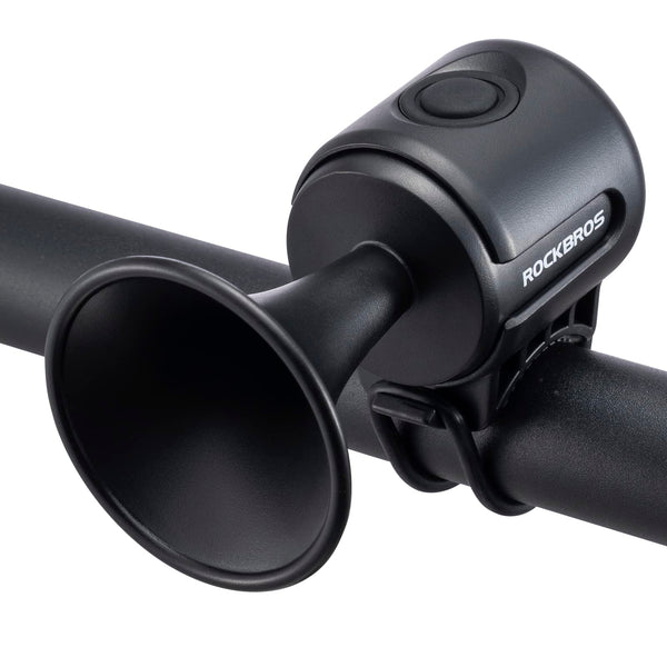 Black bicycle horn with 'RockBros' branding on a white background #color_Black
