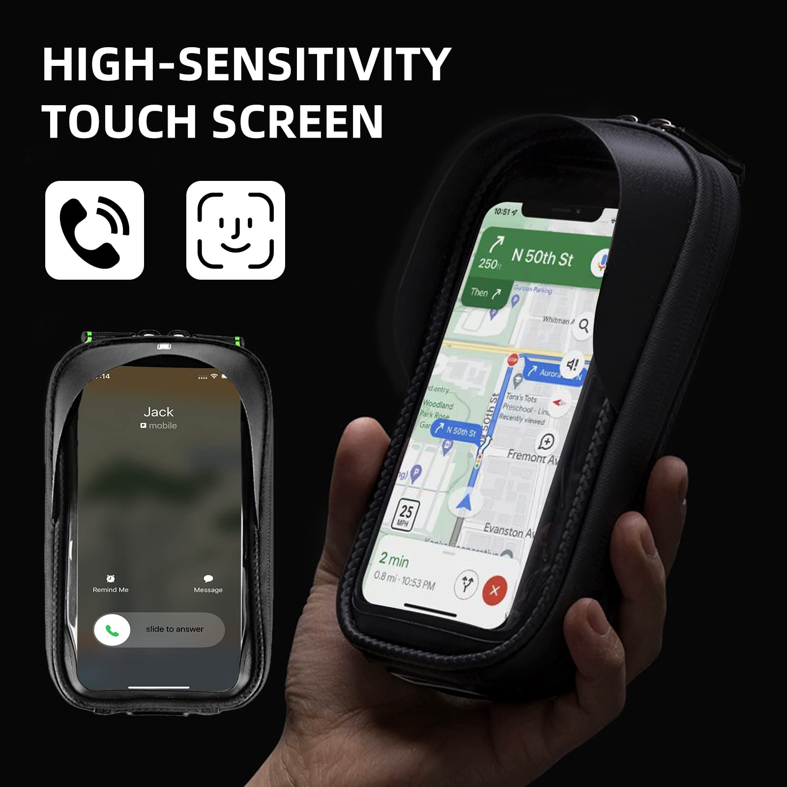 Bike Waterproof Front Frame Pouch Top Tube Handlebar Bag Below 6.2”/5.8”