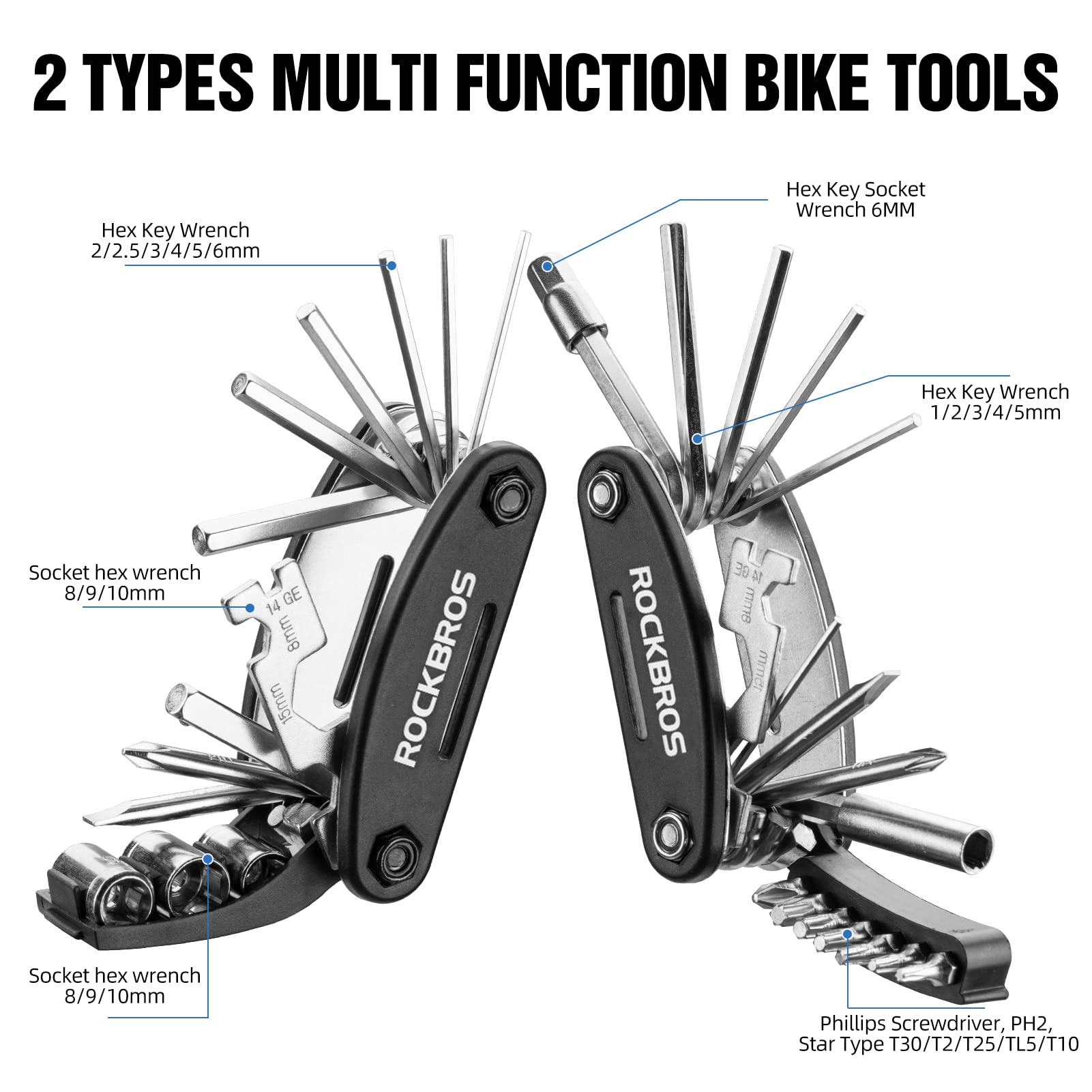 ROCKBROS Bike Foldable Repair Kit 16-in-1 Multi-Function Portable Allen Wrench and Tire Lever - ROCKBROS
