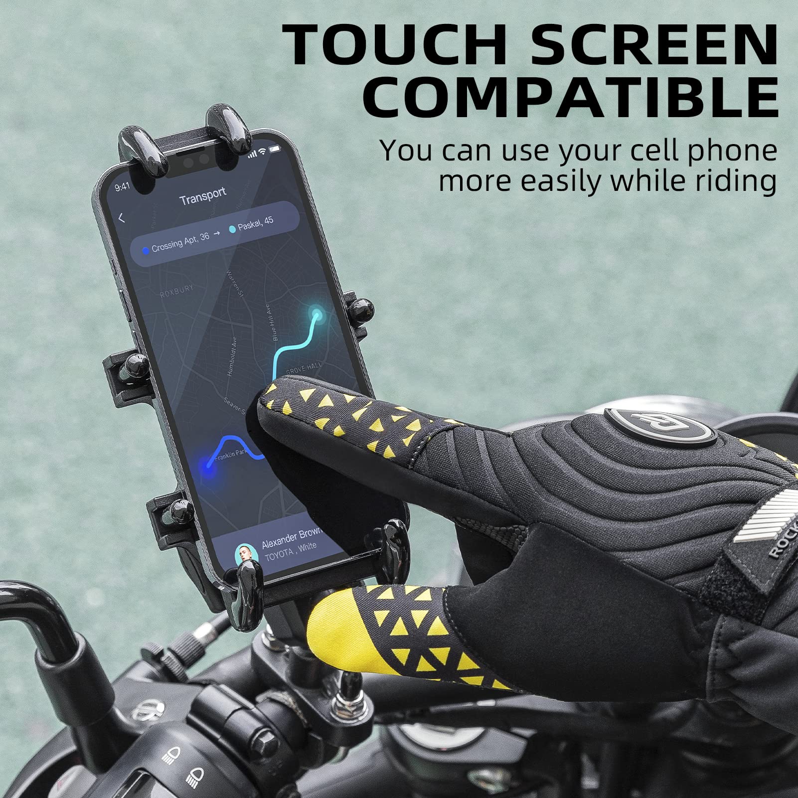 ROCKBROS Winter Gloves - Fleece Thermal, Windproof, Full Finger, For Motorcycle & Cycling, Unisex, Black, Elbow Length