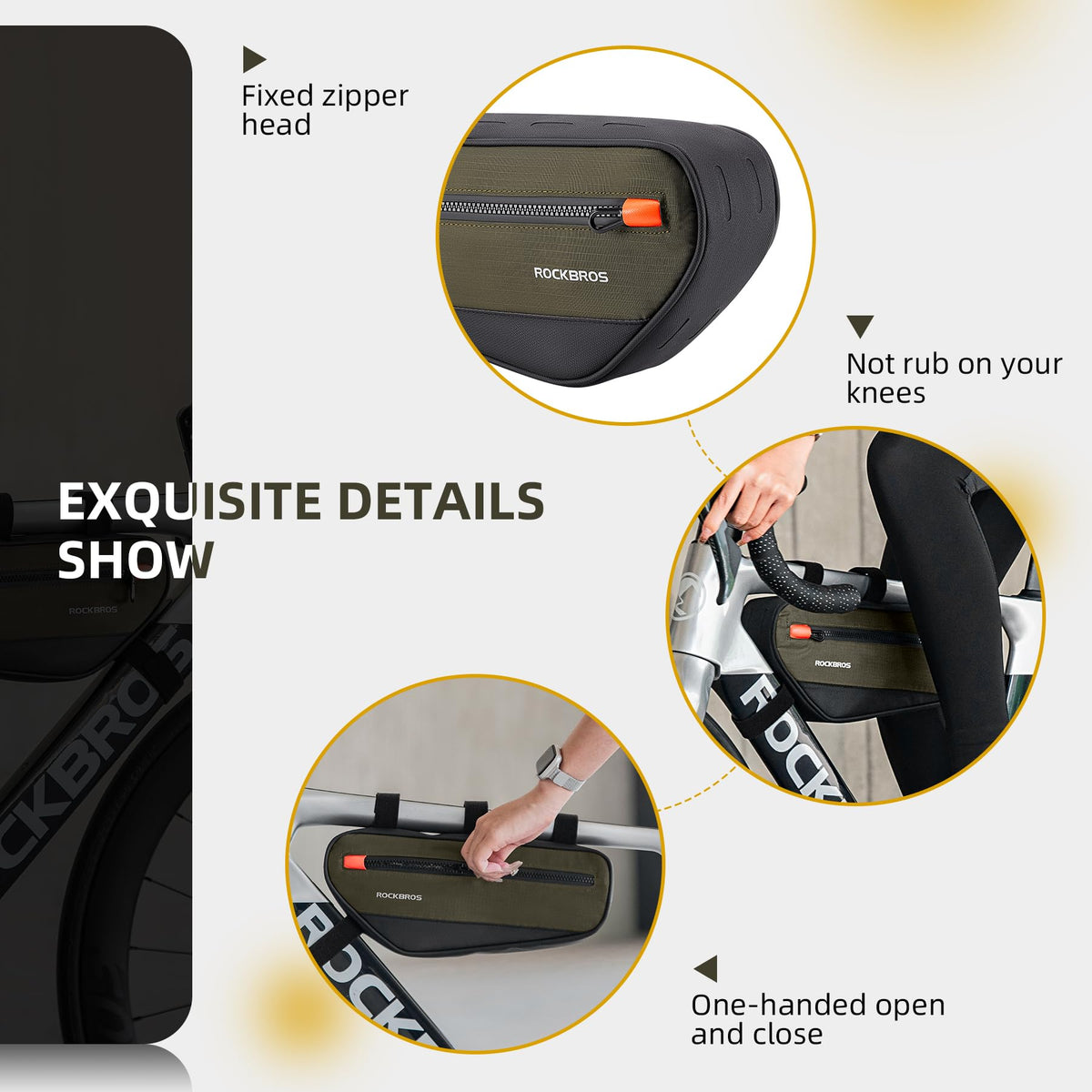 Bike frame bag with hook-and-loop mounting straps