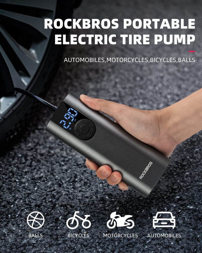 ROCKBROS Portable Air Pump 150PSI Mini Electric Tire Pump Inflator 5 ...