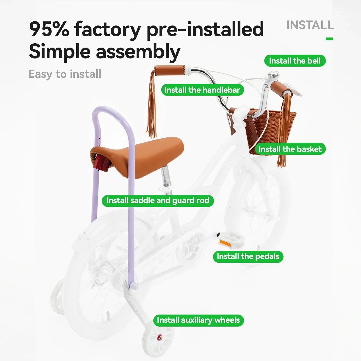 Saddle and guard rod installation on kids bike