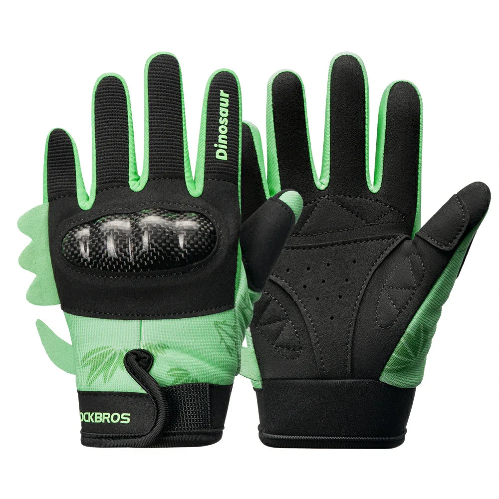 Kids Full Finger Protective Gloves with PVC Shell for Cycling and Sports, Green / M