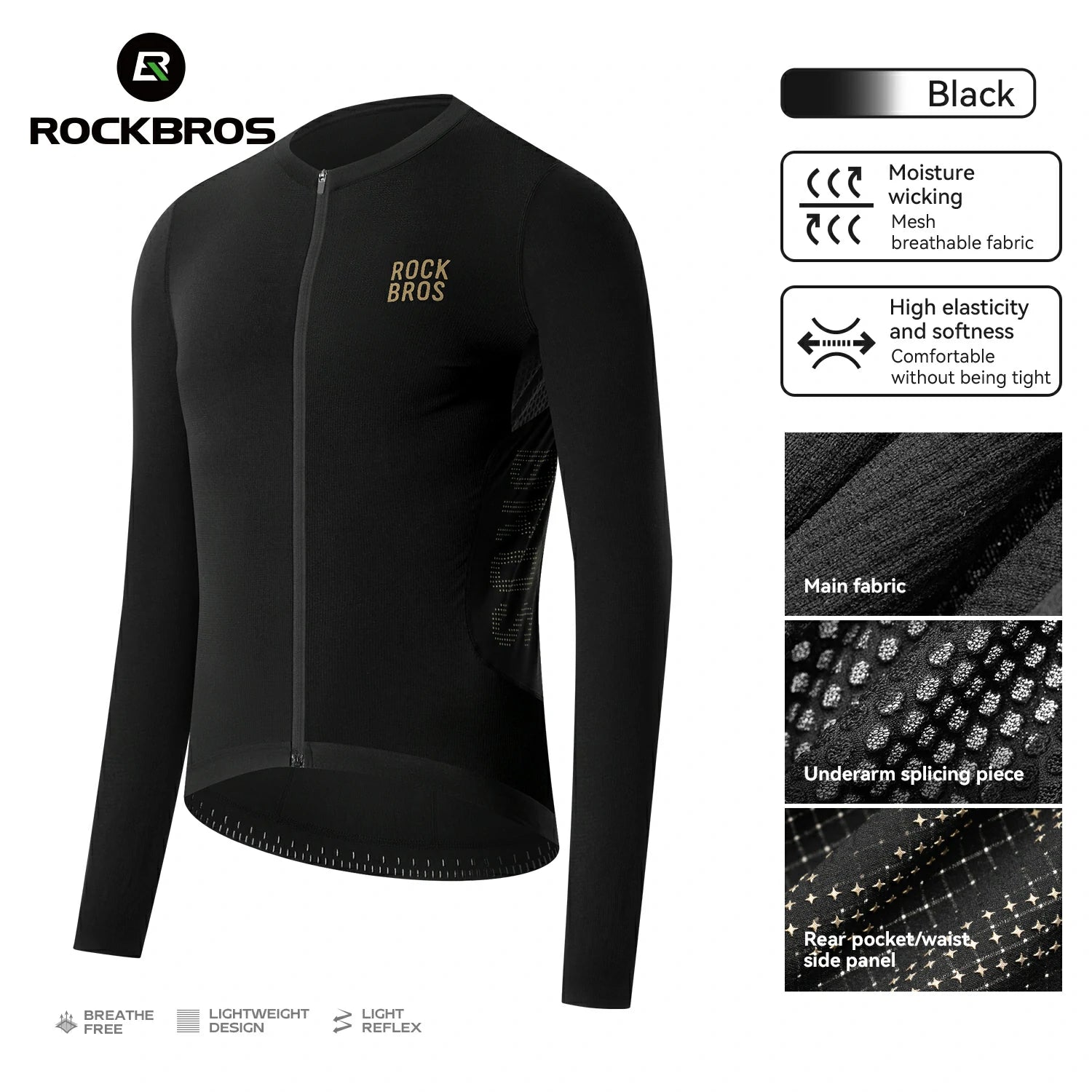 Lightweight cycling jersey with mesh ventilation design #Color_Black