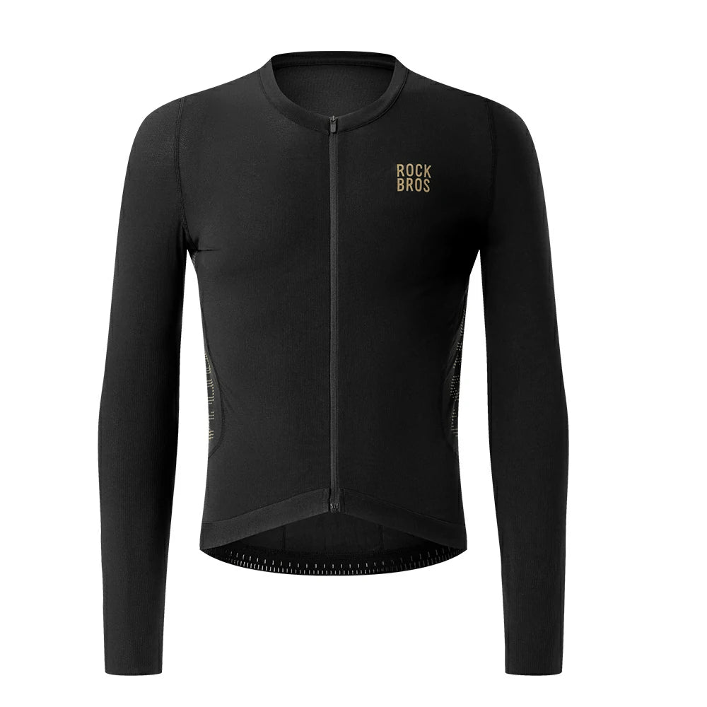 Men's breathable long sleeve bike jersey with rear pockets #Color_Black