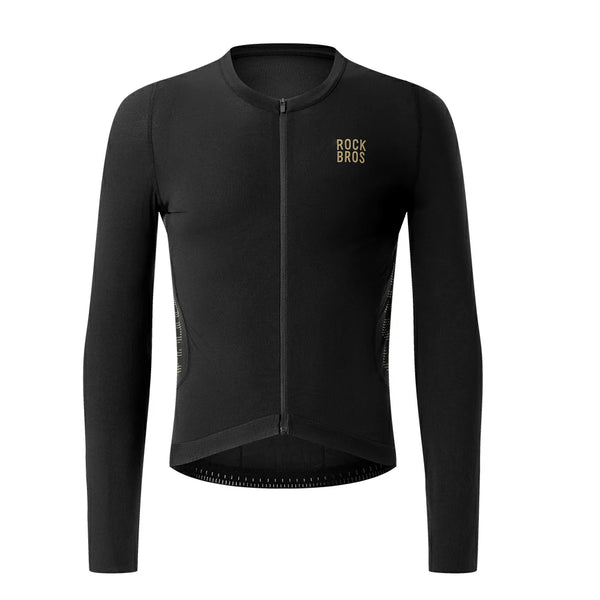 Men's breathable long sleeve bike jersey with rear pockets #Color_Black